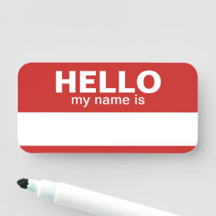 Hello my name is - red - Employee Dry Erase Tag