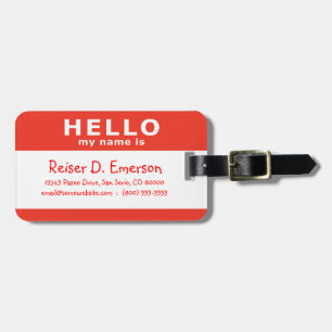 hello my name is red luggage tag
