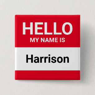 Hello my name is red personalized custom name tag 2 inch square button