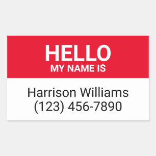 Hello my name is red & white custom name id badge sticker