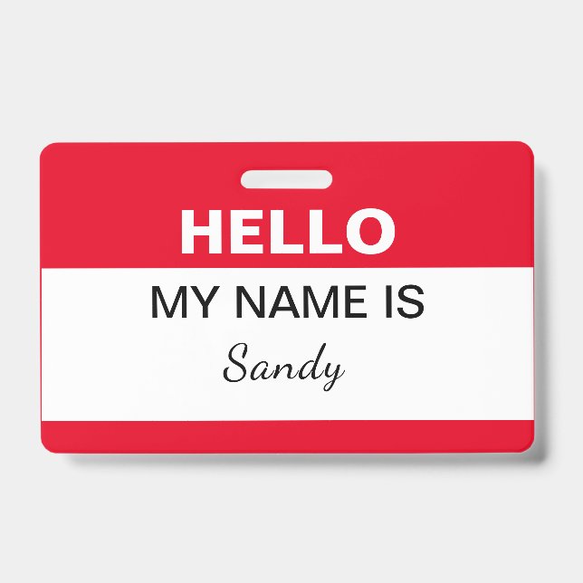 Hello My Name is Red White Office Staff Volunteer Badge (Front)