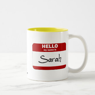 Hello My Name Is Sarah (Red) Two-Tone Coffee Mug