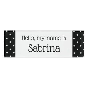 Hello My Name Is X Black  Polka Dots Name Tag