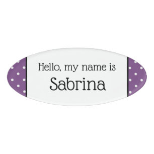 Hello My Name Is X Purple  Polka Dots Name Tag