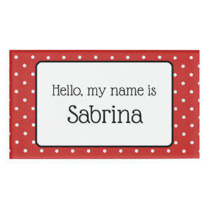 Hello My Name Is X Red & White Polka Dots Name Tag