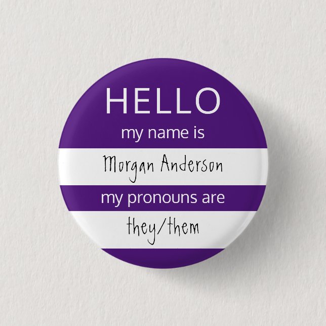HELLO Name and Pronouns Badge 1 Inch Round Button (Front)