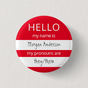 HELLO Name and Pronouns Badge 1 Inch Round Button