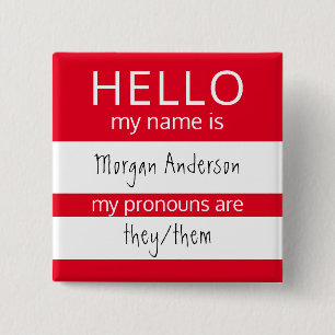 HELLO Name and Pronouns Badge 2 Inch Square Button