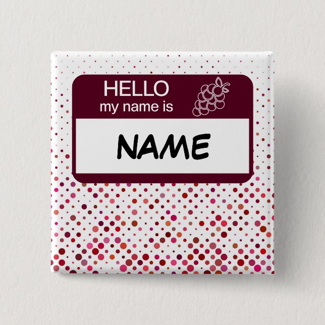 Hello Name Badge Wine Polka Dots Customized 2 Inch Square Button (Front)