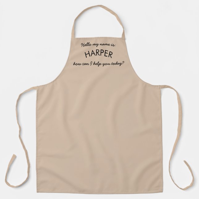 "Hello" Name Business Company Staff | Beige Apron (Front)