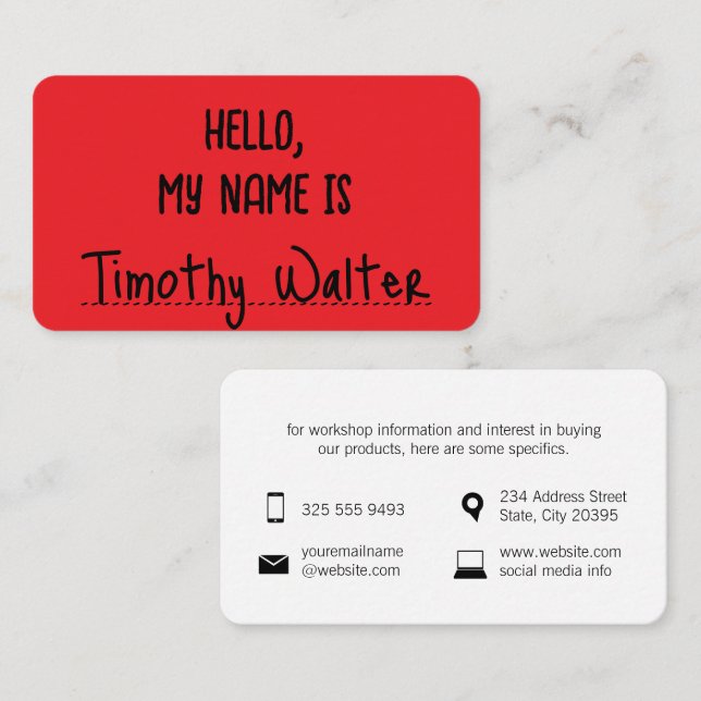 Hello | Name Card Red (Front/Back)