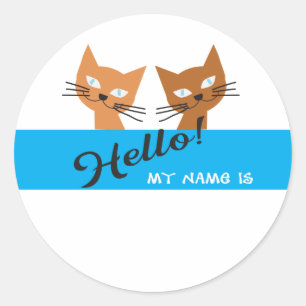 Hello name tag for event with two cute cats