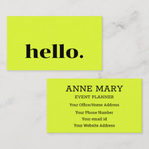Hello Neon Chartreuse Yellow Typography Colourful Business Card