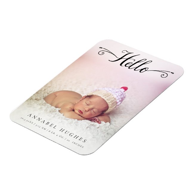 Hello New Baby Girl Boy  Personalized Photo Magnet (Left Side)