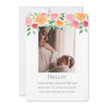 Hello New Baby Photo Personalized Pink Flowers