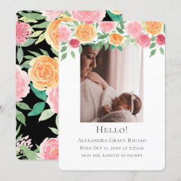 Hello New Baby Photo Personalized Pink Flowers Invitation