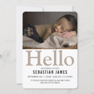 Hello New Baby Taupe Personalized Announcement