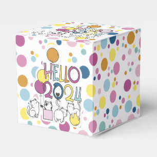 Hello New Year 2024 With Playing Cats Favor Box