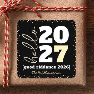 Hello New Year Black Gold Modern Custom Year Name Square Sticker