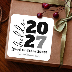 Hello New Year Black White Bold Custom Year Name Square Sticker