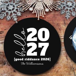 Hello New Year Bold Black White Custom Year Name Round Paper Coaster