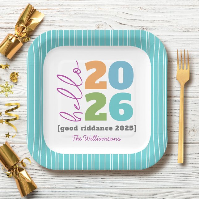 Hello New Year Bold Modern Custom Year Name Humour Paper Plate (Creator Uploaded)