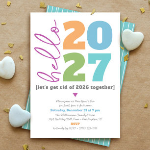 Hello New Year Bold Modern Type Custom Add Year Invitation