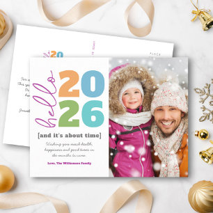 Hello New Year Bold Modern Type Custom Year Photo Holiday Postcard