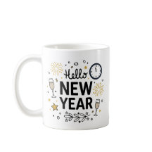 Hello New Year Cute Hand-Drawn Fireworks Mug