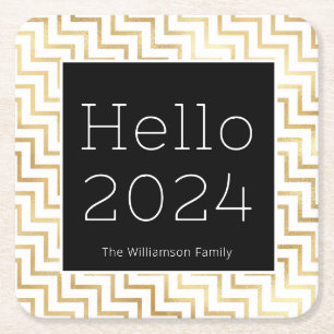 Hello New Year Gold Chevron Modern Square Paper Coaster