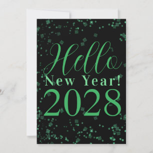 Hello New Year! Happy New Year Green Black Sparkle Holiday Card