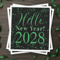 Hello New Year! New Year's Eve Green Black Sparkle