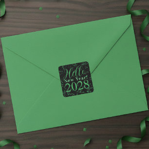 Hello New Year! New Year's Eve Green Black Sparkle Square Sticker