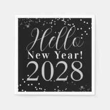 Hello New Year's Eve Party Black Silver Sparkle