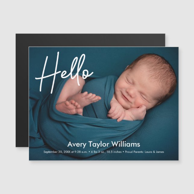 Hello newborn baby photo birth announcement (Front/Back)
