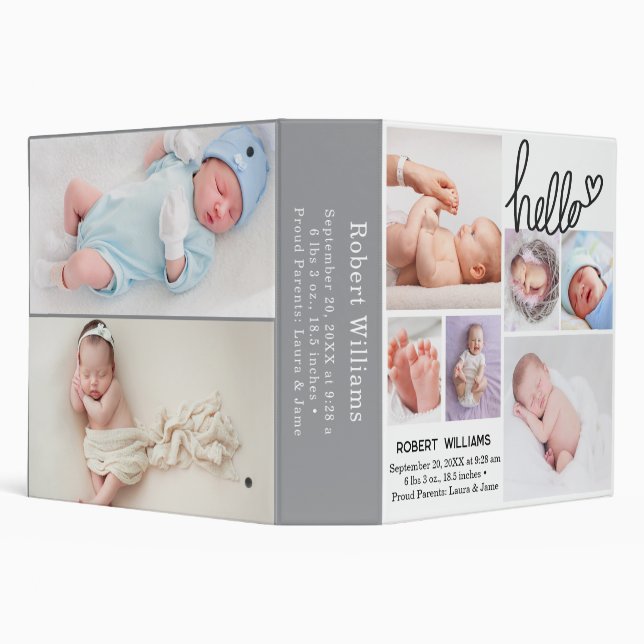 Hello newborn baby photo birth announcement Photo Binder (Background)