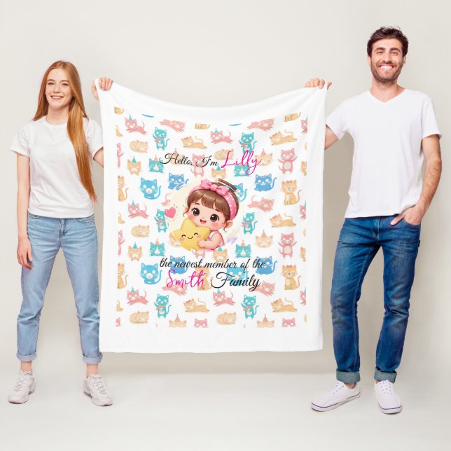 Hello newest member of family patterns cat custom fleece blanket (In Situ)