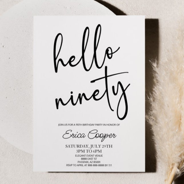 Hello Ninety Minimal Elegant 90th Birthday Party Invitation (Creator Uploaded)