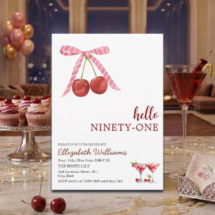 Hello Ninety One Cherry Martini Birthday Party Invitation