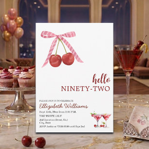 Hello Ninety Two Cherry Martini Birthday Party Invitation