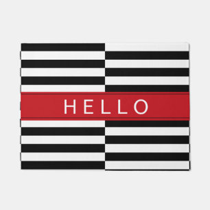 Hello Offset Striped Door Mat