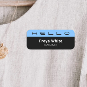 Hello Pastel Blue, Black   Name Tag
