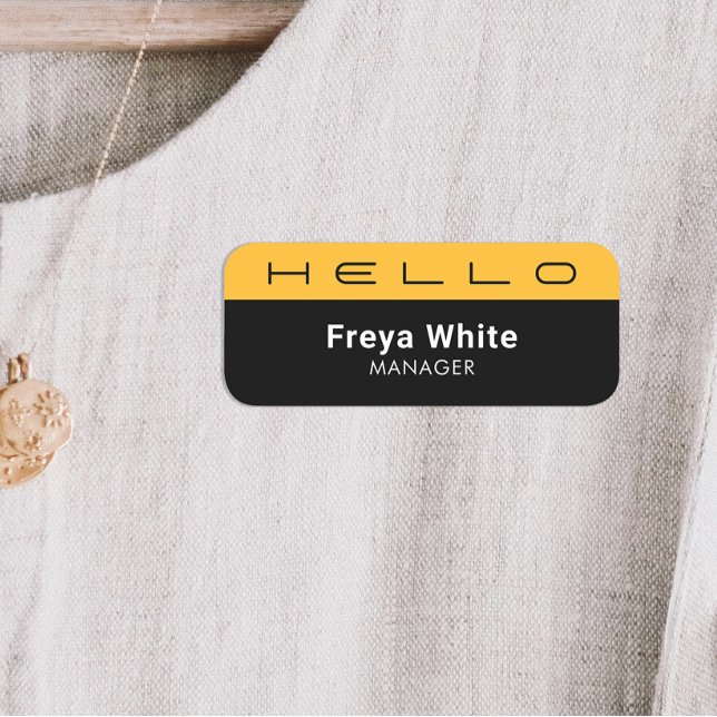 Hello Pastel Yellow, Black   Name Tag (Creator Uploaded)