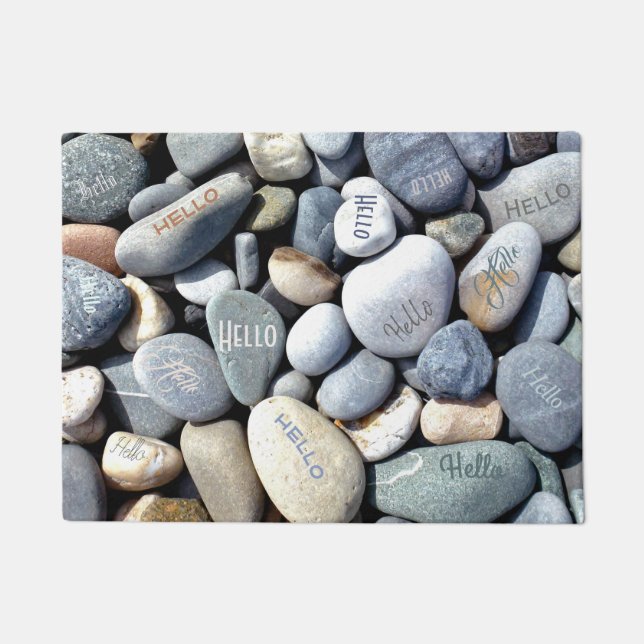 HELLO Pebble Unique Colourful Natural Beach Stones Doormat (Front)
