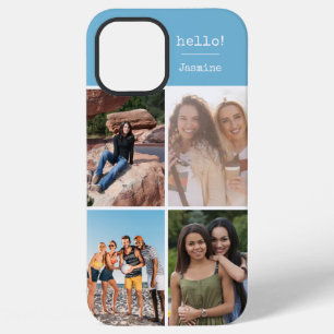Hello! Personalized 4 Photo Collage Sky Blue iPhone 12 Pro Max Case