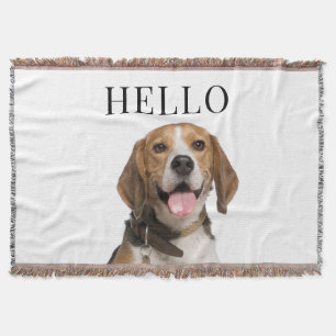 Hello Personalized Beagle Dog Portrait Photo Throw Blanket