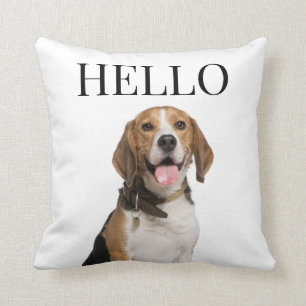 Hello Personalized Beagle Dog Portrait Photo Throw Pillow