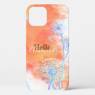 Hello personalized Dandelion clocks orange clouds iPhone 12 Case