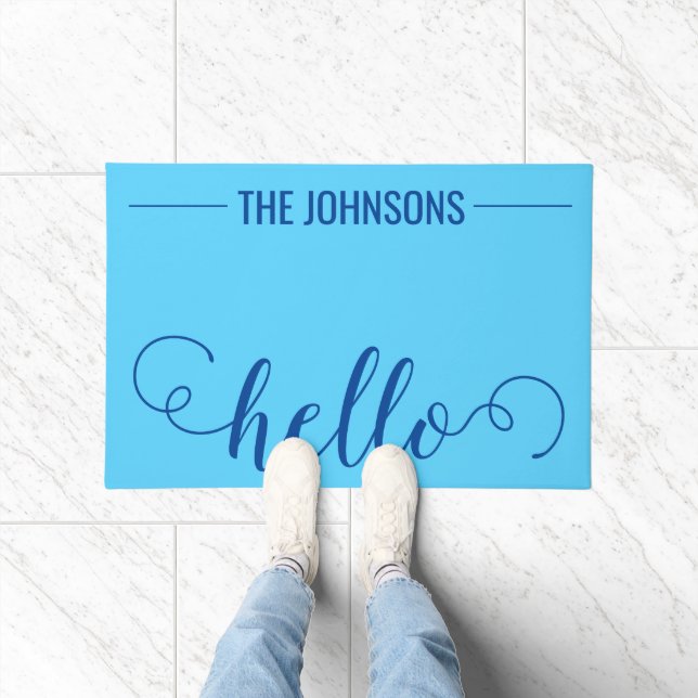 HELLO Personalized Family Name Welcome Mat Blue (Indoor)