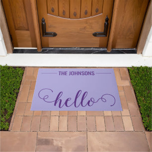 HELLO Personalized Family Name Welcome Mat Lilac